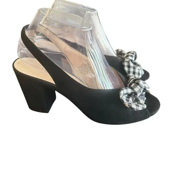 Nine West Gaerwen Gingham Bow Front Slip Back Black Heels Size Womens 8 - Picture 2 of 5